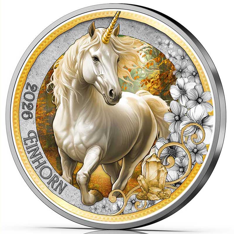 Entwurf 3D-Ansicht der Münze Das Einhorn