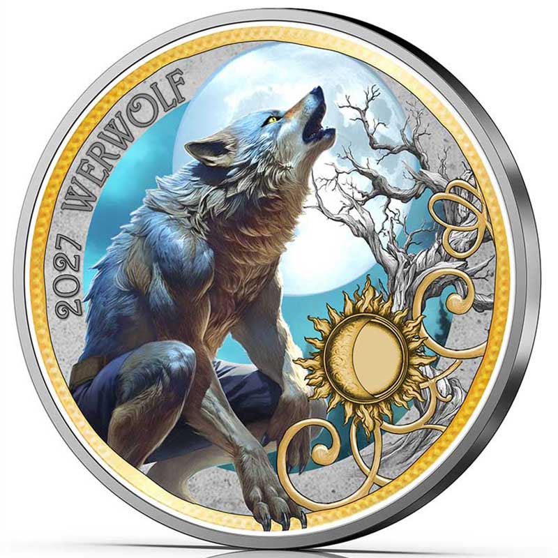 Entwurf 3D-Ansicht der Münze Werwolf