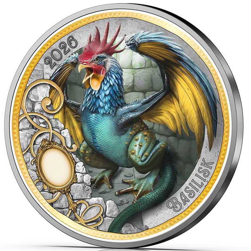 Entwurf 3D-Ansicht der Münze Basilisk