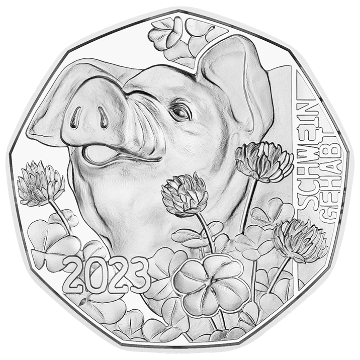 Neujahrsmünze Schwein gehabt in Silber