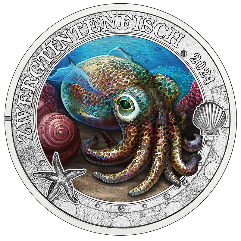 Zwergtintenfisch 3-Euro-Münze Revers