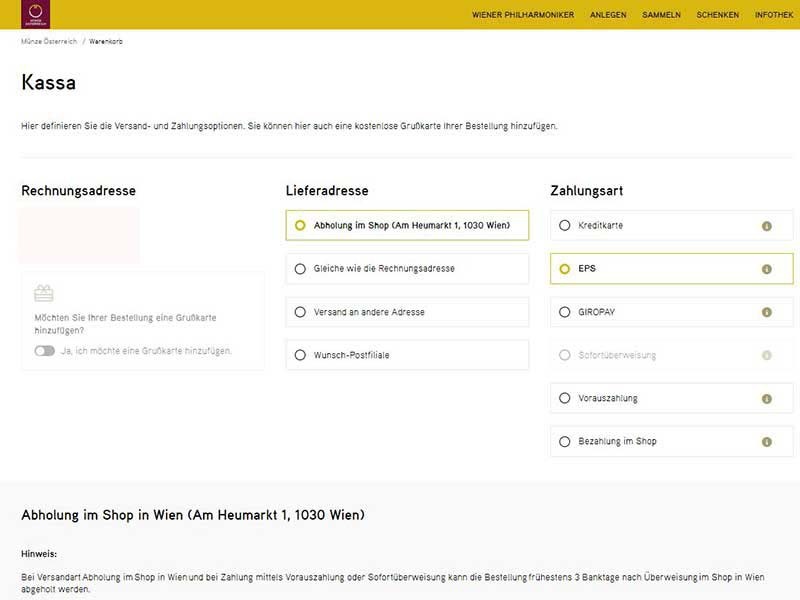 Screenshot EPS als Zahlungsart