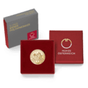 Packshot rotes Etui 1/2 Unze Gold Wiener Philharmoniker