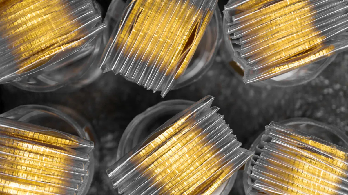 Goldmünzen in Plastiketui verkaufsbereit mit Blick von oben