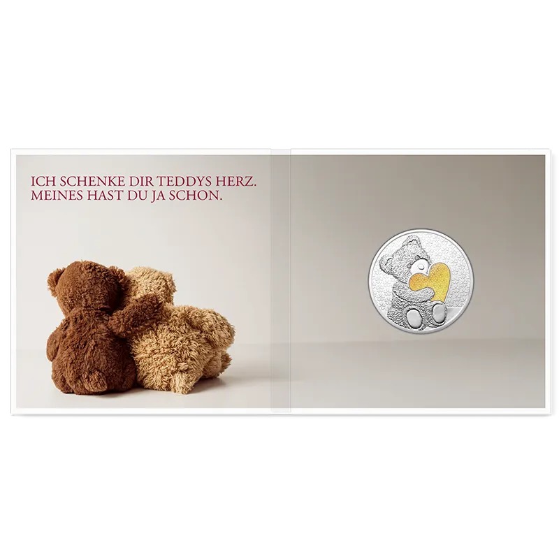 Teddymedaille 2026 gold Blister offen liegend