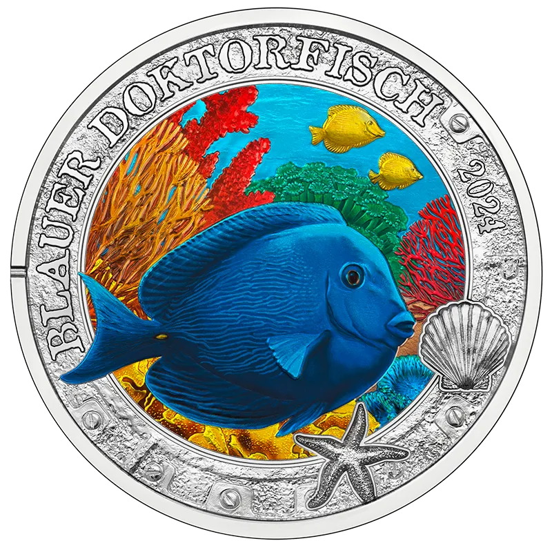 3-Euro Münze Blauer Doktorfisch Revers