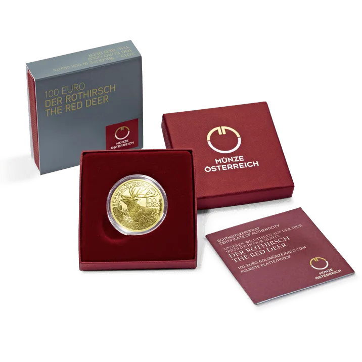 Goldmünze Rothirsch Etui